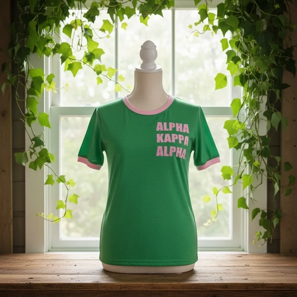 Green Alpha Kappa Alpha t-shirt on mannequin